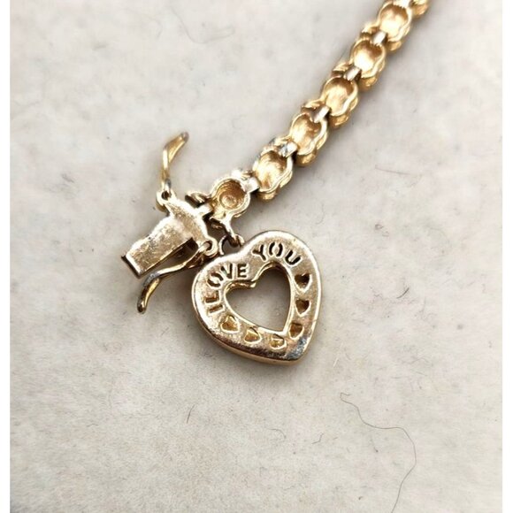 Gold Plated Sterling Silver CZ Tennis Bracelet With Dangle Heart Charm - Picture 2 of 6